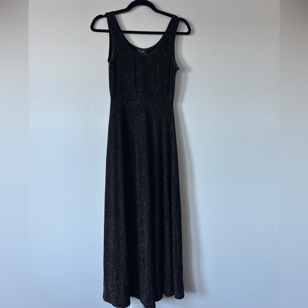 CDC Vintage Black‎ and gold sparkle Sleeveless Sheath Maxi Dress